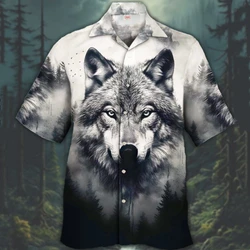 Retro Men's Shirt 3d Wolf Print Short Sleeve Tops Cuban Collar Shirt Oversized Man Clothing Beach Casual Hawaiian Shirts For Men