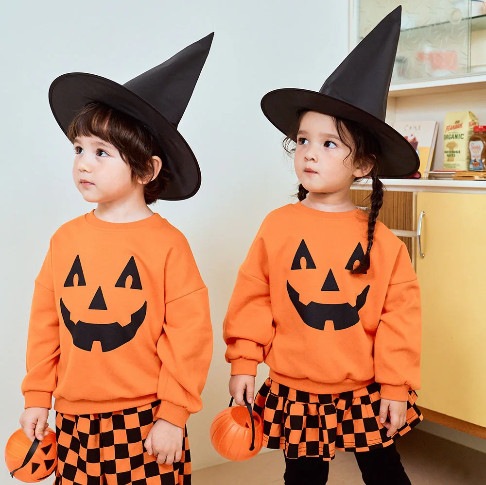 Jungen Mädchen Halloween Kürbis-Outfit Feiertagsparty Kinder Langarm Weiches Bequemes Set Atmungsaktives Kinder-Freizeit-Outfit Niedliches Zweiteiler-Set für Babys – Detail 3