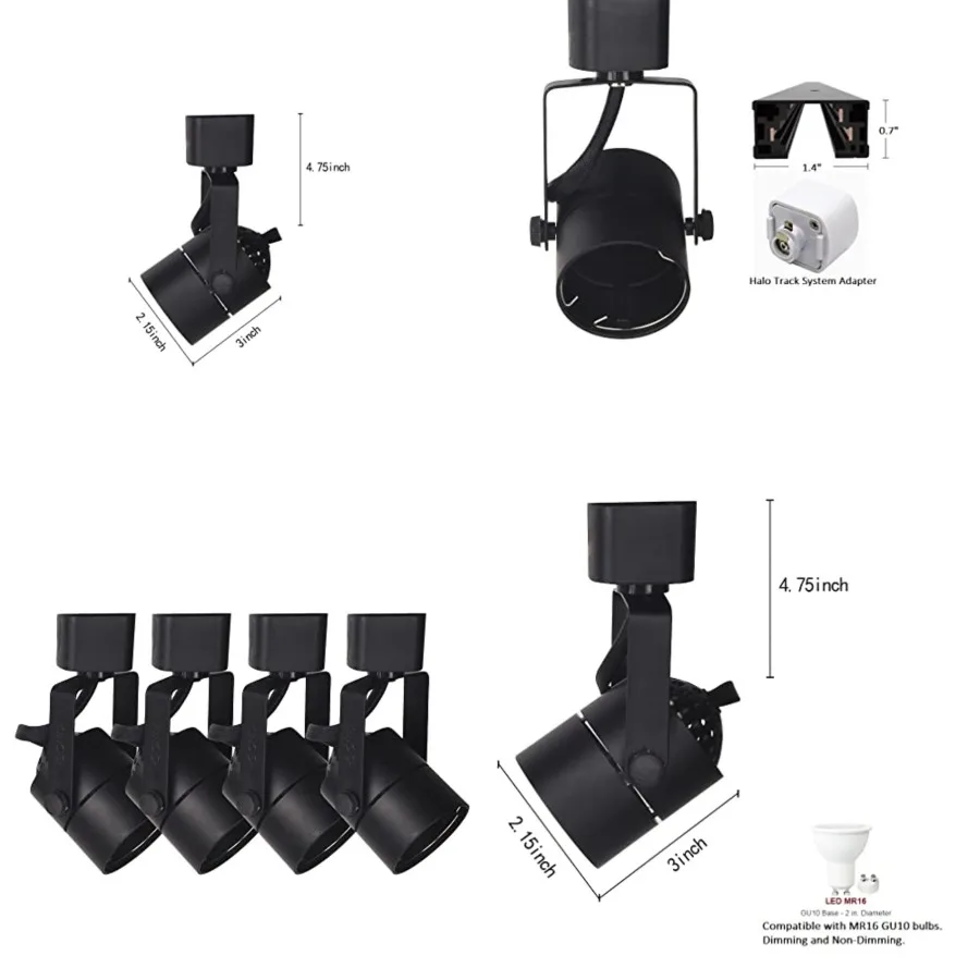 

H Type Halogen MR16 GU10 Track Lighting Heads ETL Listed, Black no Bulb 4Pack