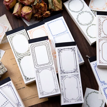 Yoofun 100 fogli taccuini vuoti Vintage con cornice Retro bordato Memo messaggio Note materiale carta per diario Scrapbooking