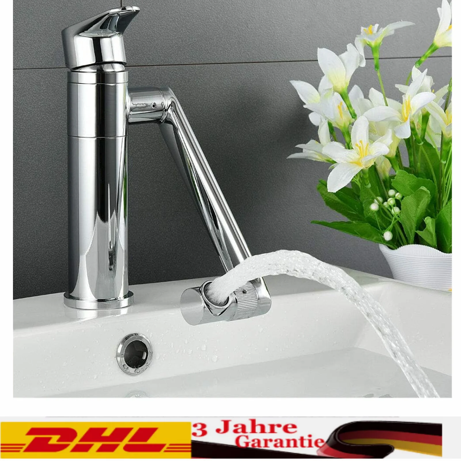 360° Rotatable High Basin Tap, Modern Basin, Bathroom Tap, Mixer Tap, Single Lever, Chrome for Bathroom, Kitchen