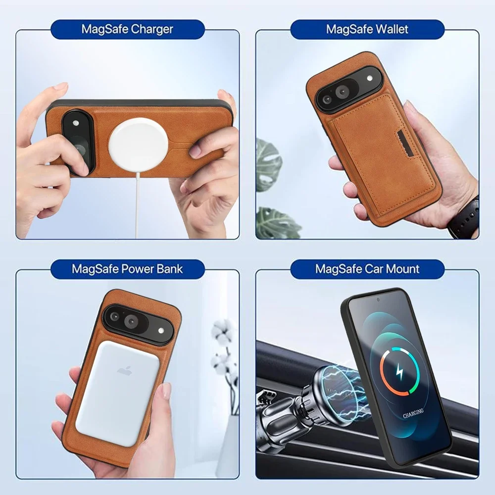 Винтажный деловой кожаный чехол для телефона с магнитной зарядкой 2 в 1 для Google Pixel 9 8 A Pro XL, держатель для карт-кошелька, защитный чехол Funda