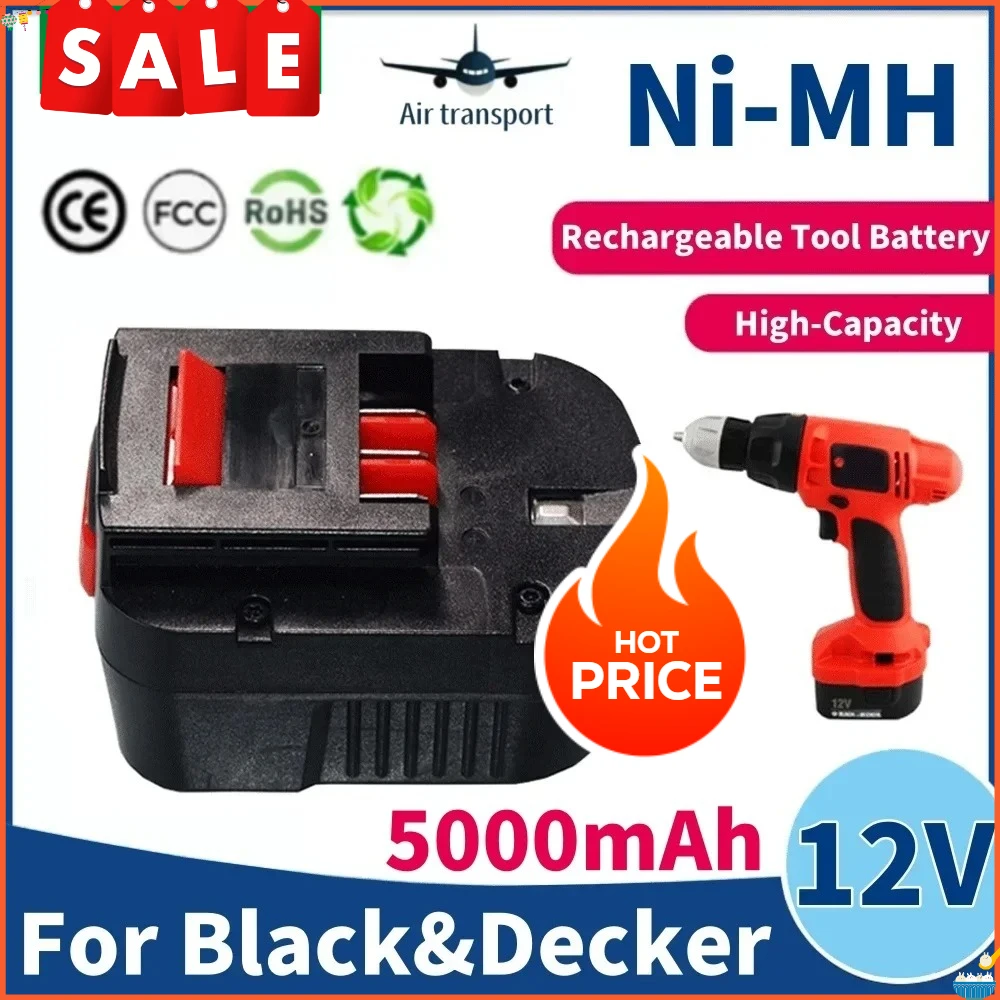 

12V 5000mah RechargeableTool Battery forBlack&Decker A12 A12EX FSB12 FS120B A1712 HP12K HP12 Ni-MH Replacement Drill Battery