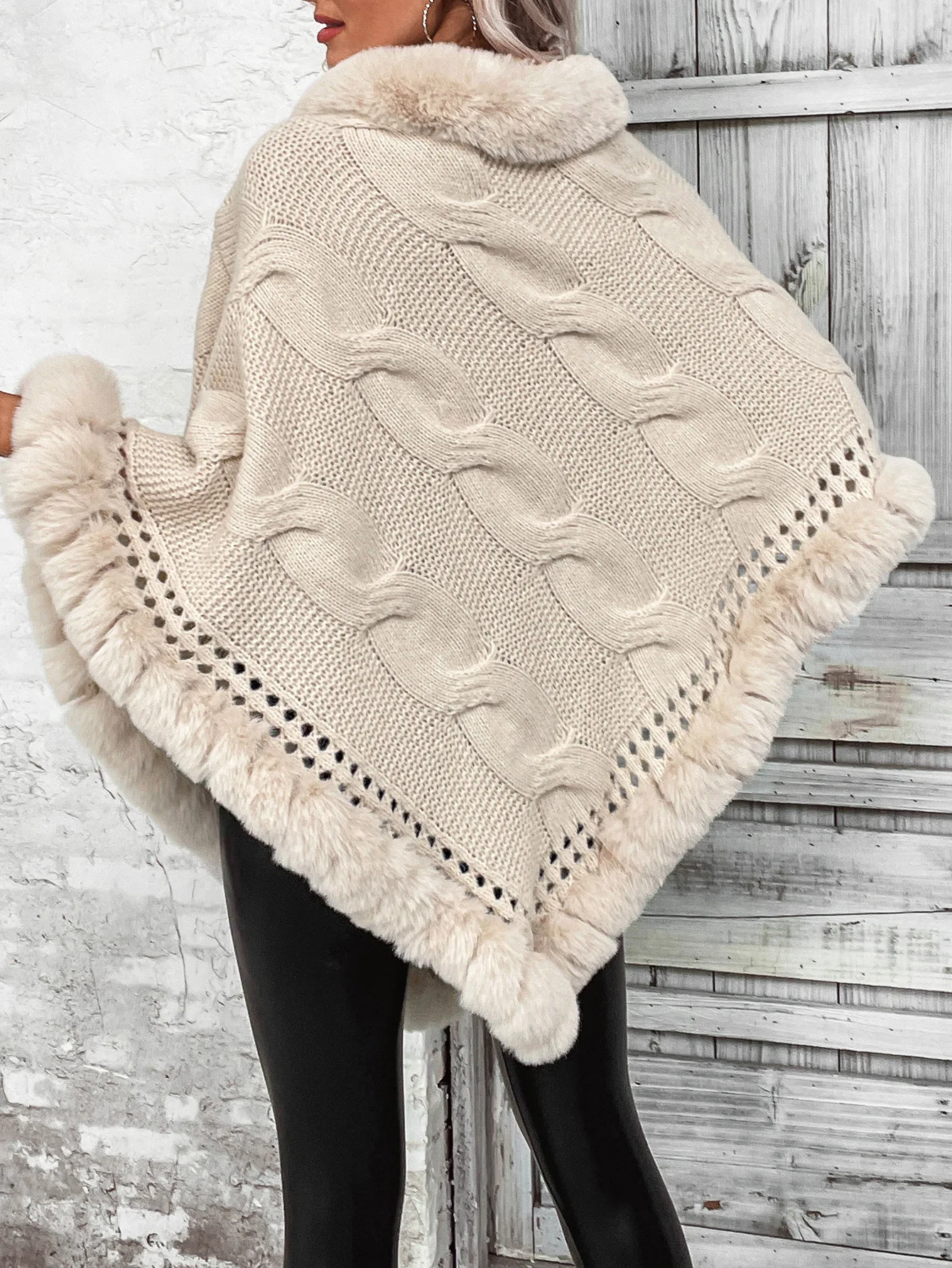 Autumn and Winter New Knit Collar Fried Dough Twists Pattern Cardigan Cloak Sweater Women