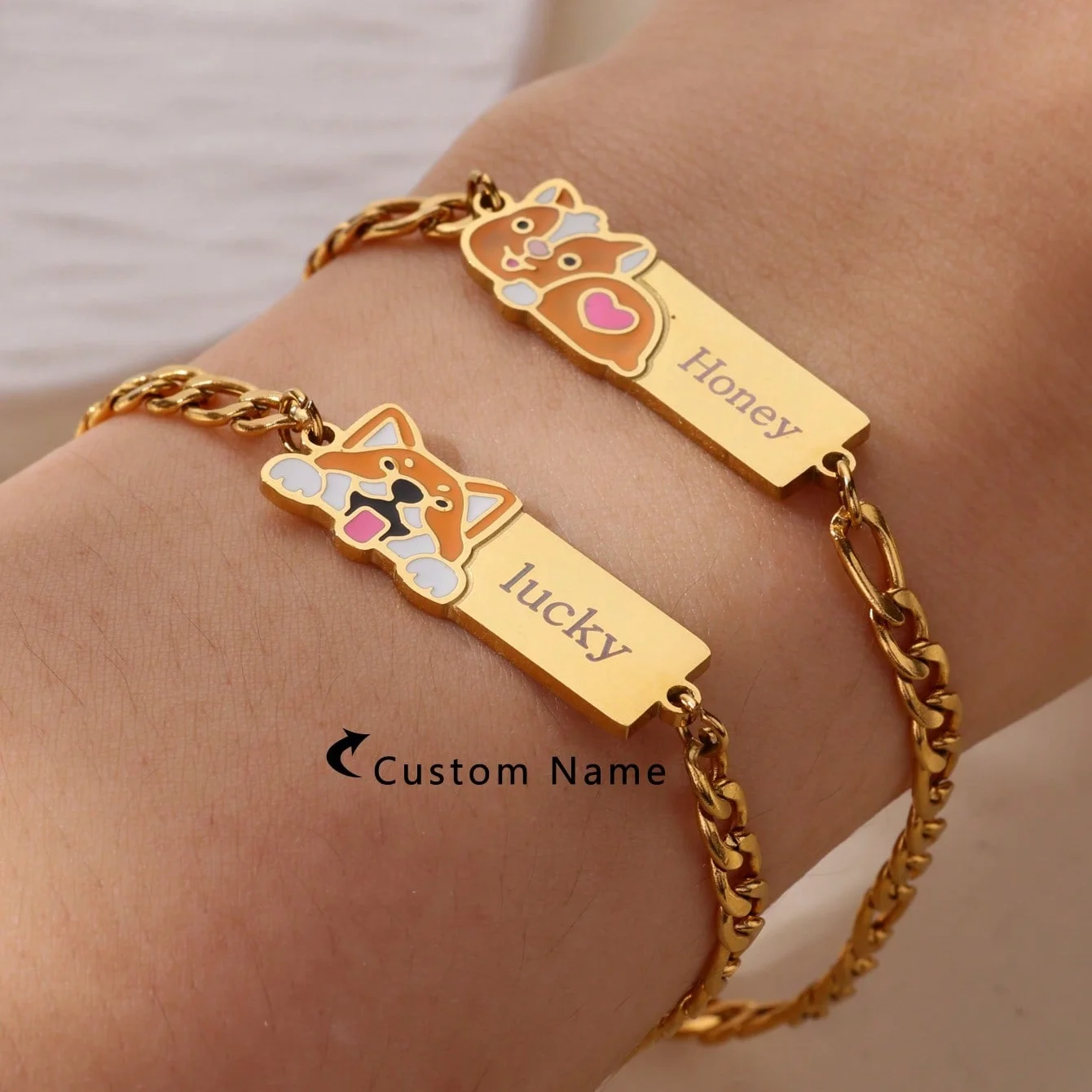 

Cutie Shaped Custom Bracelets for Women Gold Color Stainless Steel Bracelet Pet Style Customized Jewelry Accessories Daily Wear