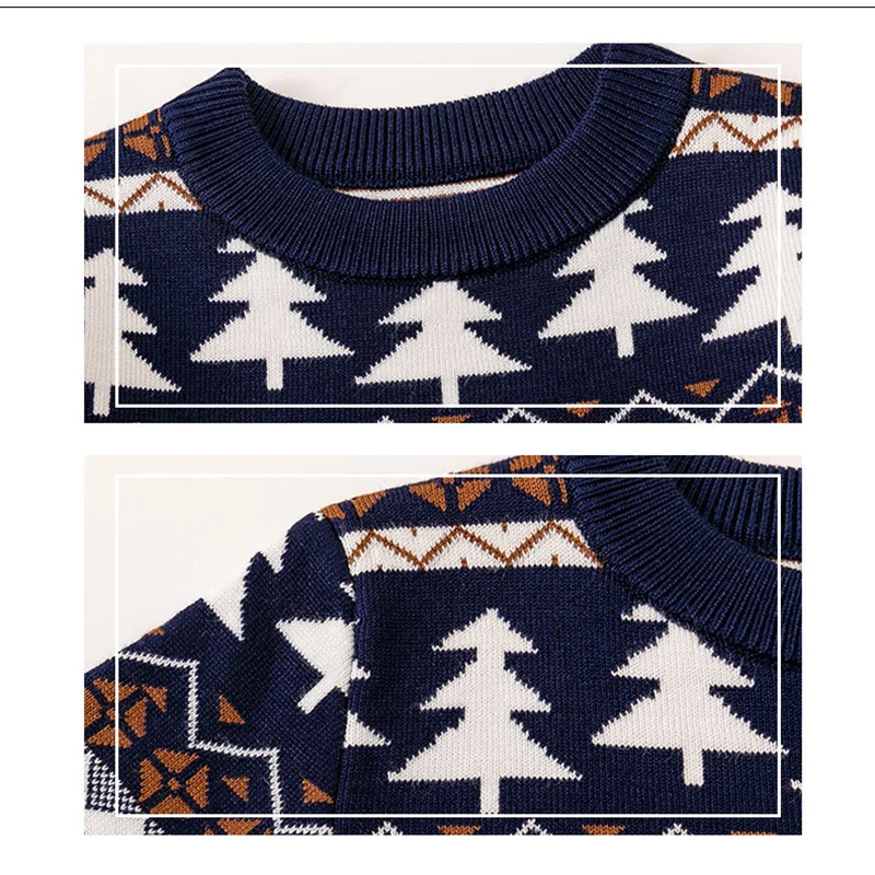 عيد الميلاد الفتيات البلوزات الصوفية الخريف الشتاء جديد الأيائل ثلج طباعة الجولة الرقبة سميكة الدافئة عيد الميلاد متماسكة أعلى ل 3-8Y الفتيان البلوز #2