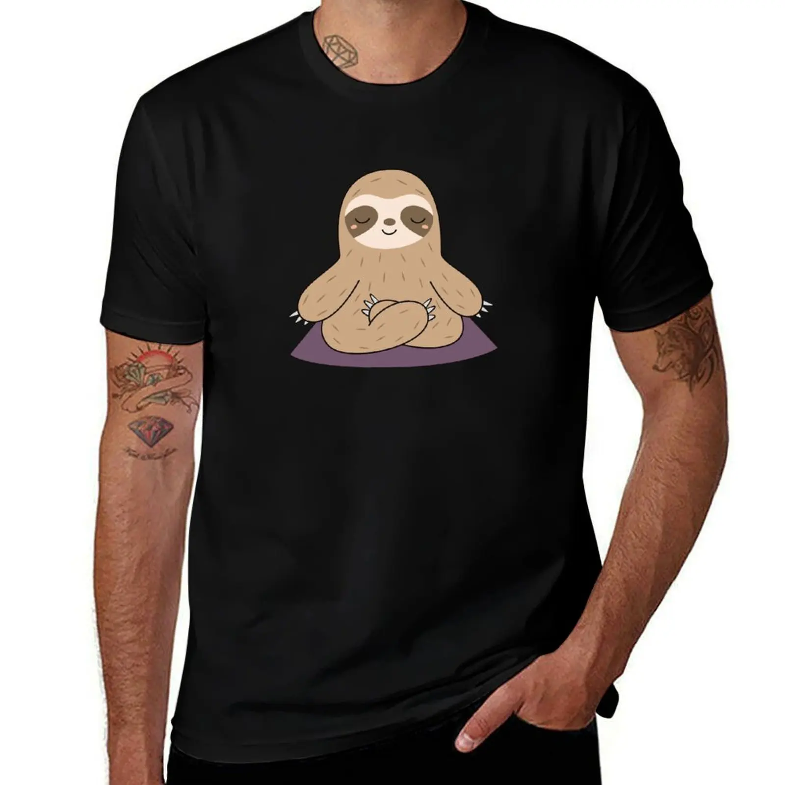 

Kawaii Cute Yoga Meditating Sloth T-Shirt Daily Wear Plain Short Sleeve Shirt
