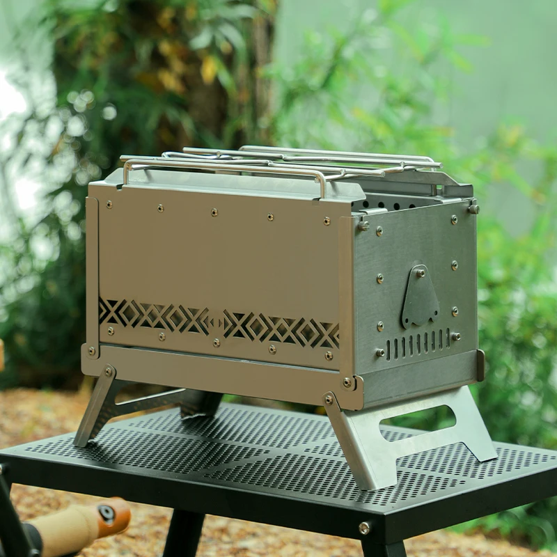 Outdoor Garden Grill Cooking Basket Wooden Grill