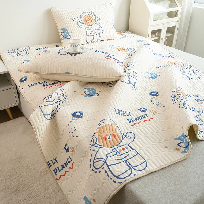 Estera de seda de hielo de látex para bebés y niños, cubierta de cama lavable de tres piezas para dormitorio de estudiantes, individual, aire acondicionado