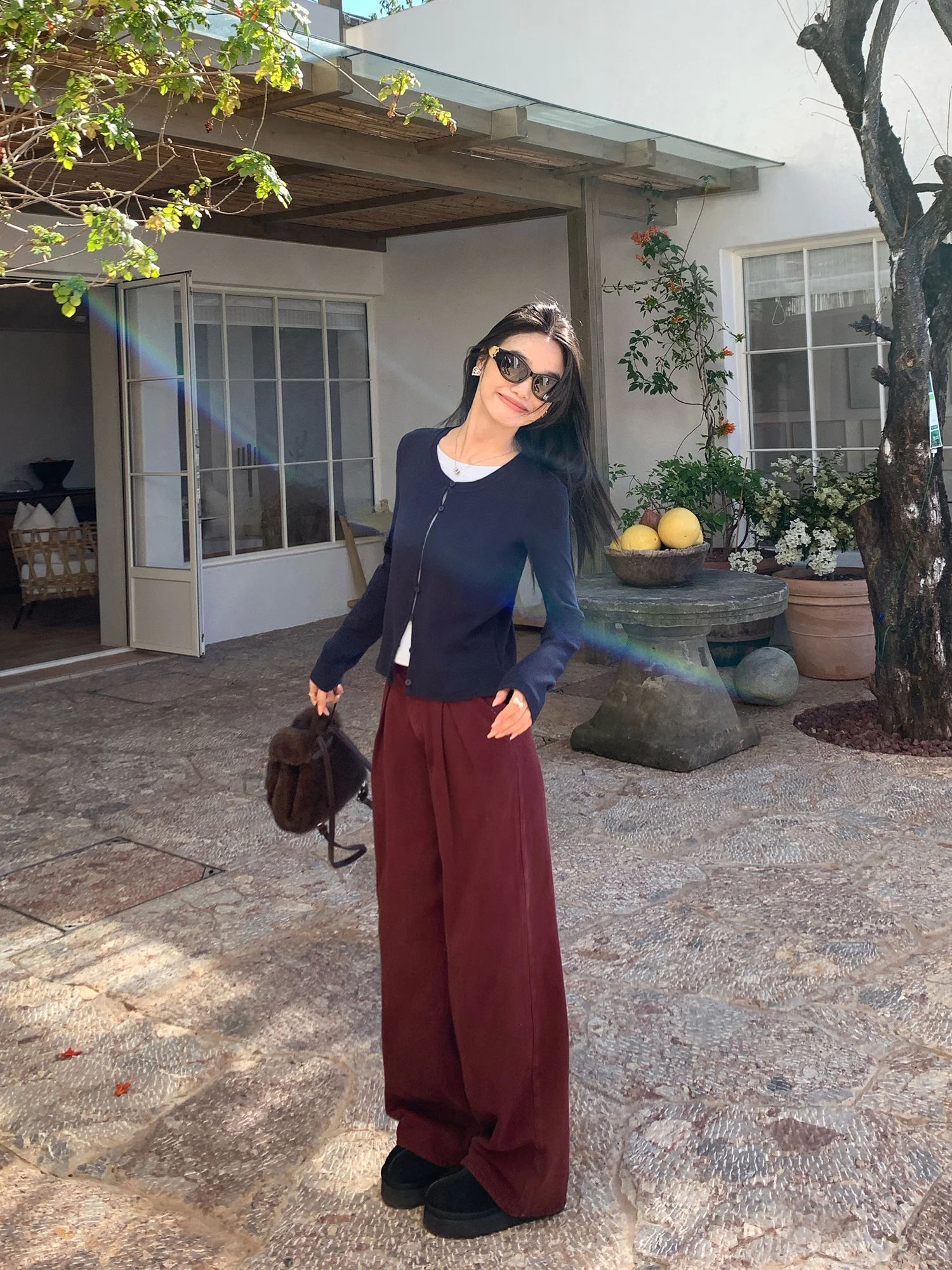 Pusumede High Waist Wide Leg Jeans Women's Casual Floor-Length Pants Coffee Color Comfortable Loose Fit Autumn Season