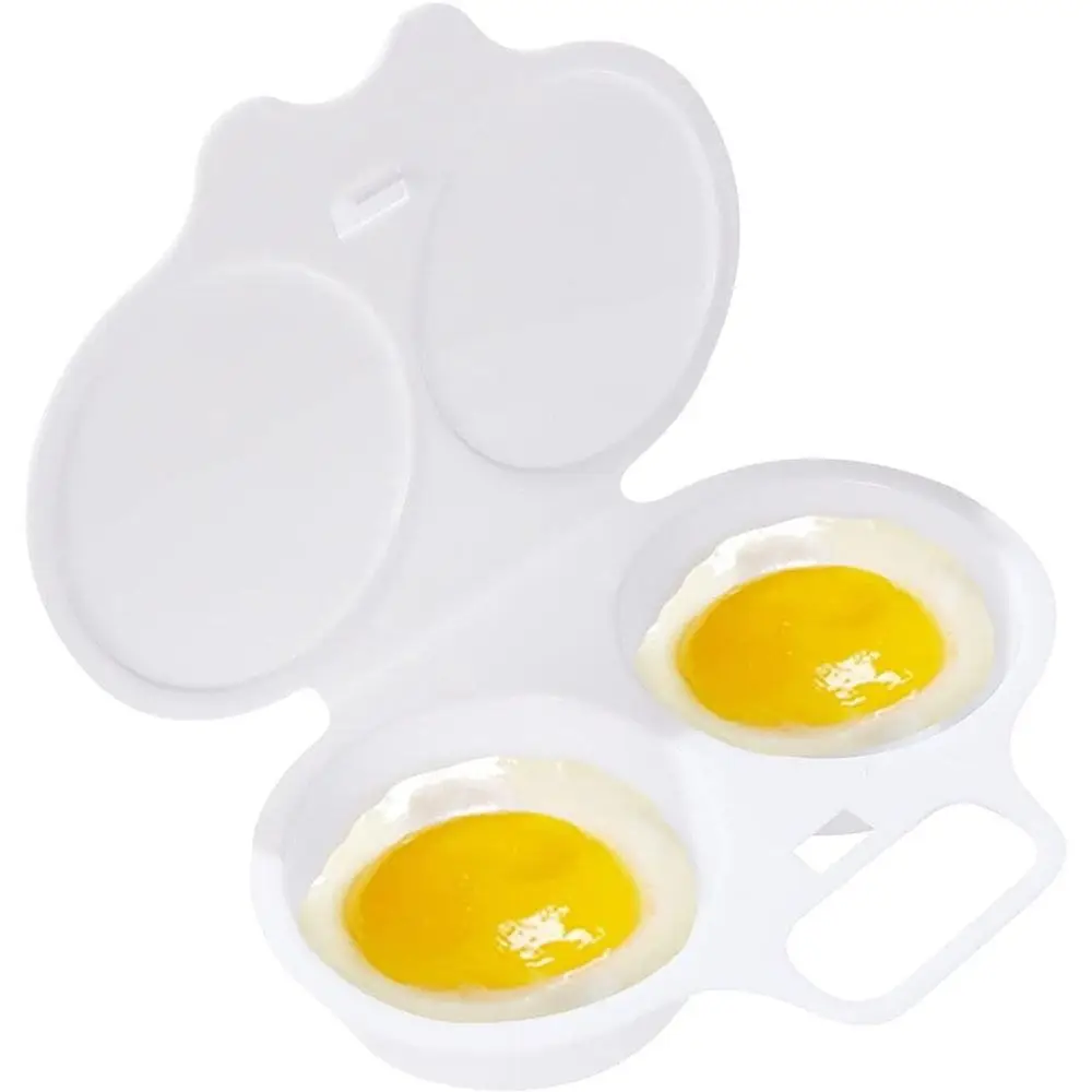 Portable PP Microwave Egg Poacher Nonstick Double Cup Poached Egg Maker with Lid Egg Cooker Steamer Kitchen