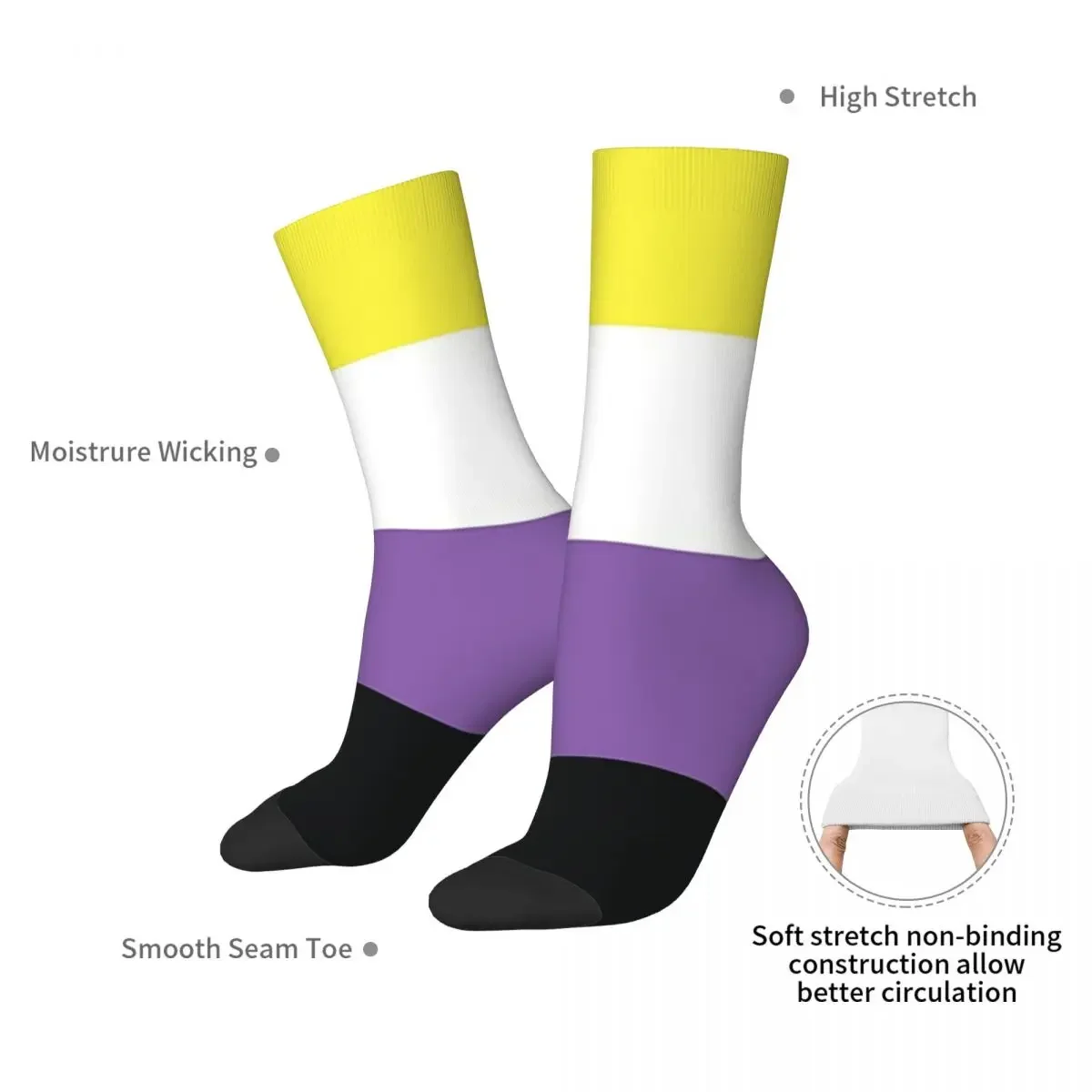 Non-Binary Pride Flag Socks Harajuku High Quality Stockings All Season Long Socks Accessories for Man's Woman's Gifts