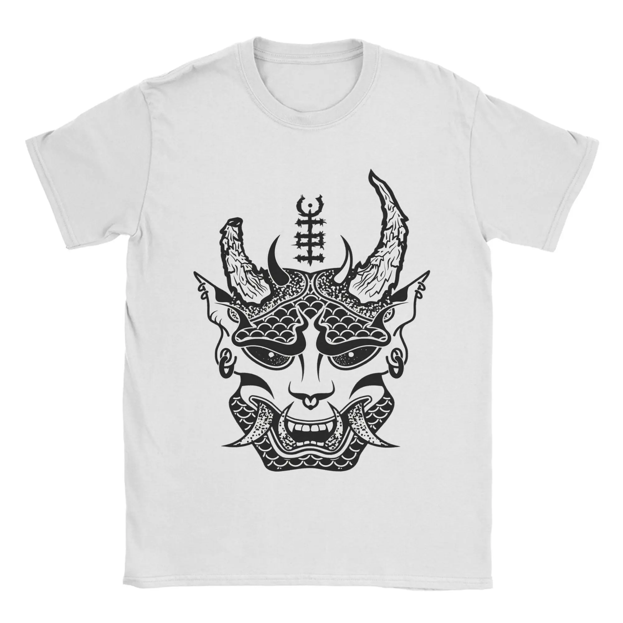 

Men T-Shirt Hannya Black Mask Vintage Pure Cotton Tee Shirt Short Sleeve T Shirts Round Neck Tops Printed
