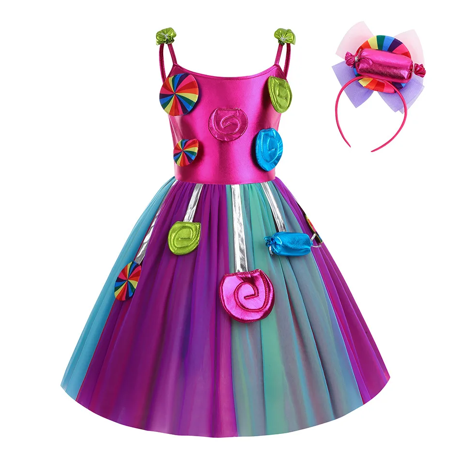 2025 Purim Festival Candy Dress Sweet Lollipop Cosplay Candies Costumes Carnival Party Print Princess Dresses Purim Dresses Up