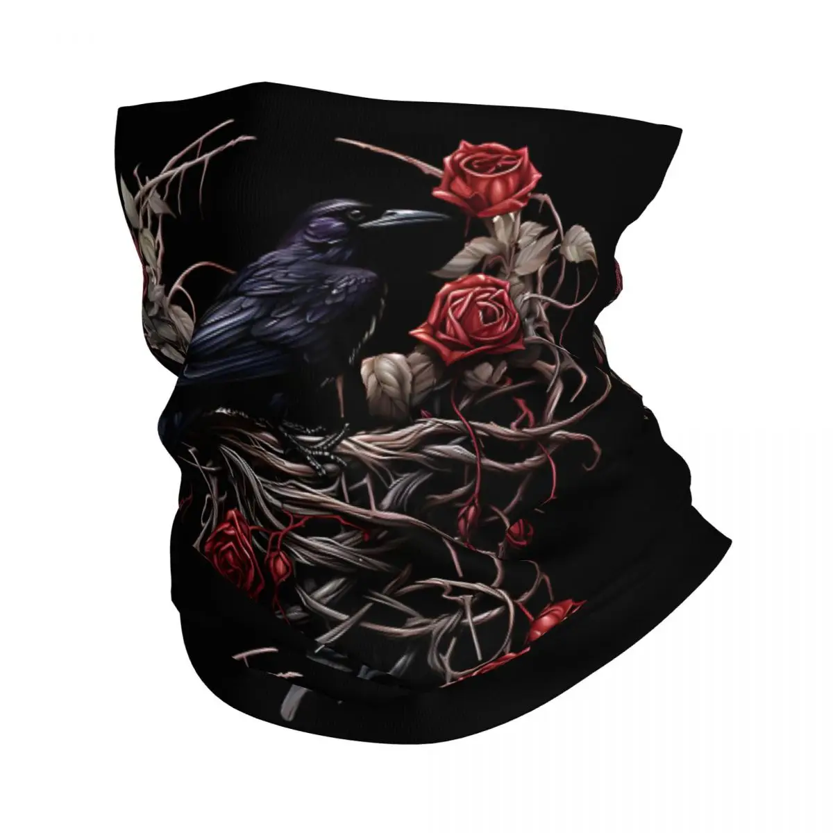 Gothic Raven Spooky Roses Bandana Neck White Scarf Multi-use Headwear Fishing Unisex Adult Winter