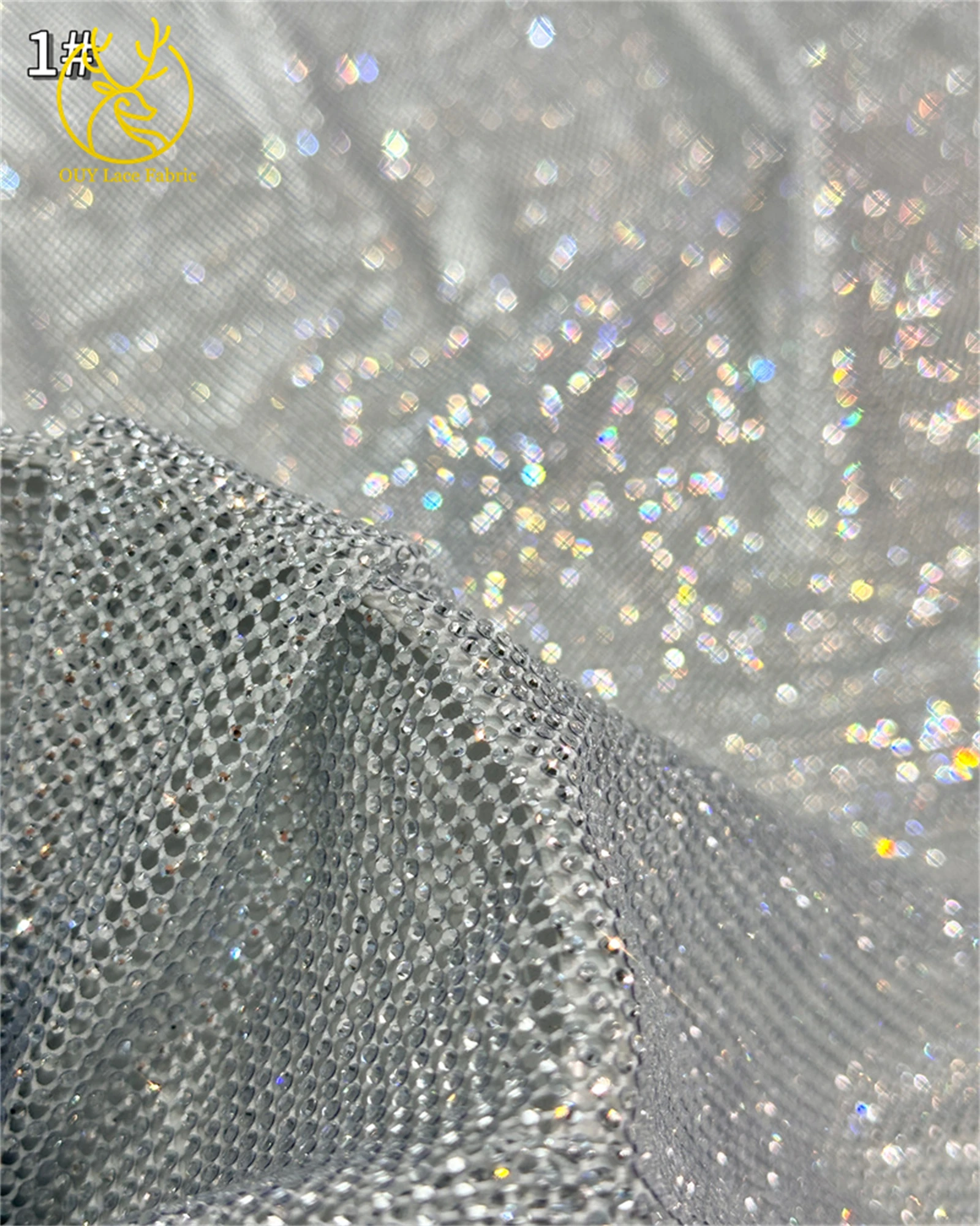 Luxury Silver High-end Stone Embroidery French Handmade Full Stone Patchwork Elastic Mesh Lace Party Evening Wedding Mesh Fabric