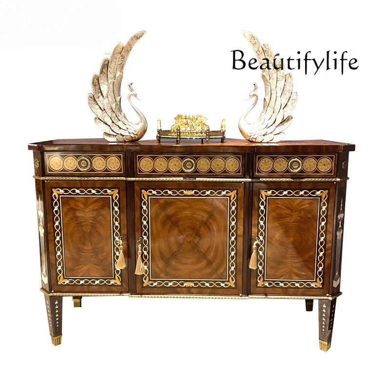 

Entrance cabinet, European-style villa decorative cabinet, foyer locker, English solid wood shell inlaid back cabinet