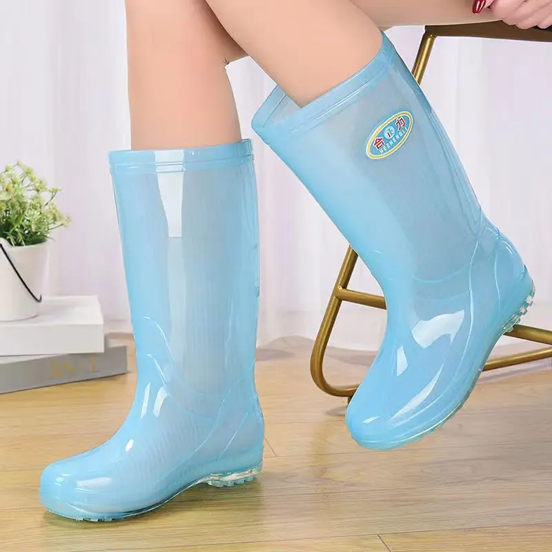 

Women's Four Seasons High Top Rain Shoes Anti-Skid Waterproof Jelly Transparent Rain Boot Winter Plush Warm Rain Shoe Cover Shoe