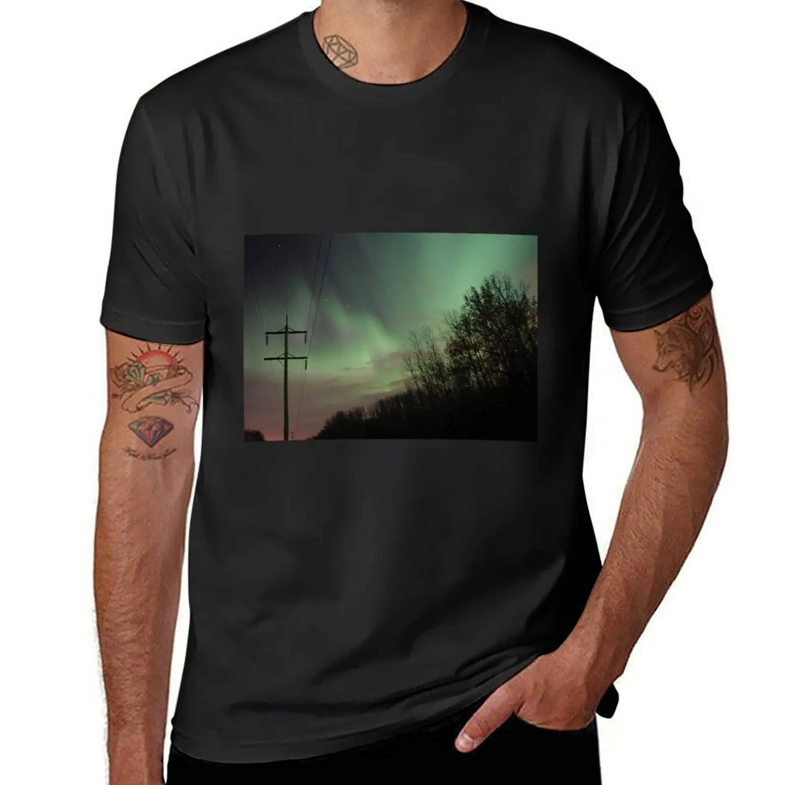 Northern Lights Powerline Rural Alberta T-Shirt Aesthetic clothing summer tops korean fashion plain t shirts men