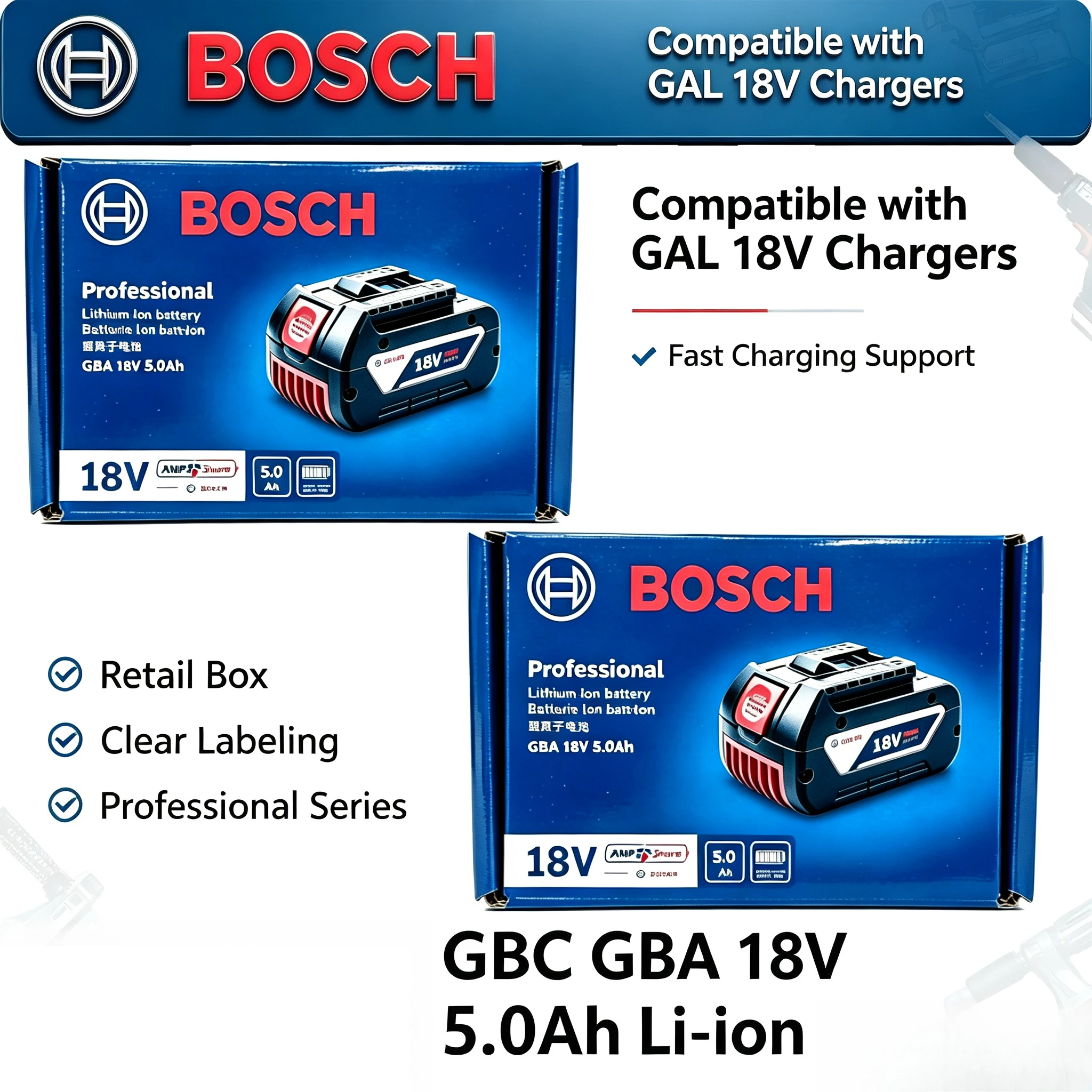 Bosch 18V 6.0Ah Original Lithium Battery GAL18V Rapid Charger Intelligent LED Indicator Overheat Overcharge Short Circuit Guard