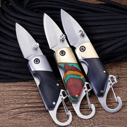 Mini Wood Handle Keychain Pocket Knife Stainless Steel Camping Small Mini Portable Knife Peeler Fixed Blade Multi EDC Tool