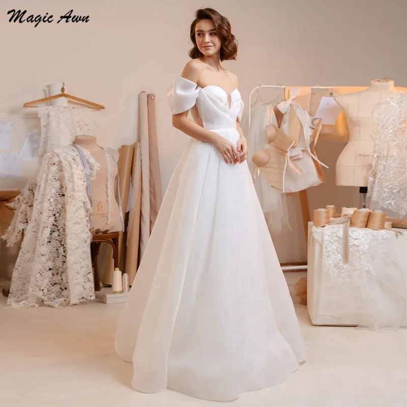 

Magic Awn Elegant Off The Shoulder Wedding Dresses Illusion Organza A-Line Pricness Bridal Gowns Lace-Up Back Robes De Mariage