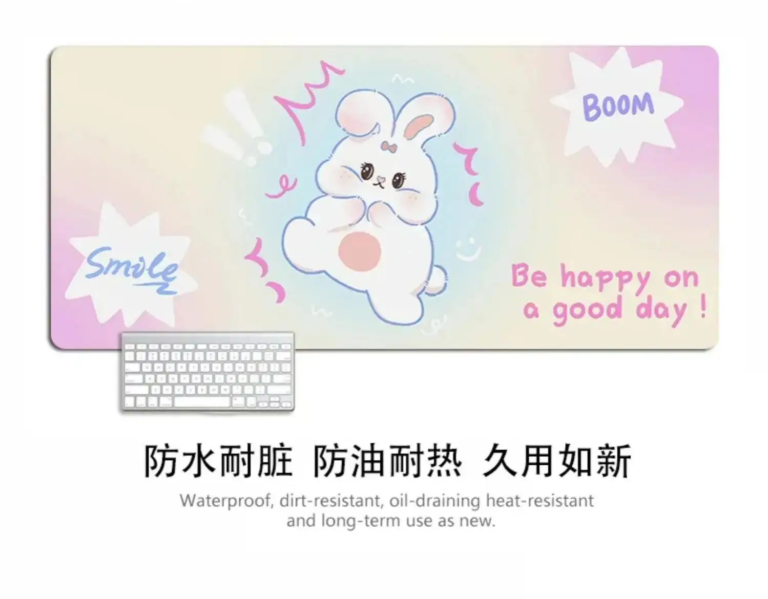 

Cute Happy Rabbit Pu Leather Mousepad Office Desk Mat Mouse Pad Computer Speed Type Carpet Mat Player Laptop Keyboard Cartoon