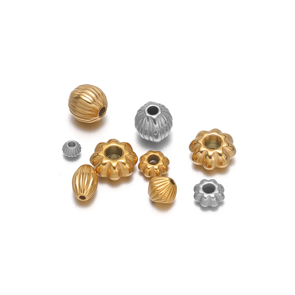 20Pcs Stainless Steel Gold Plated Pumpkin Beads Striped Spacer Beads Charm for DIY Jewelry Making Bracelets Necklaces Findings - view 3