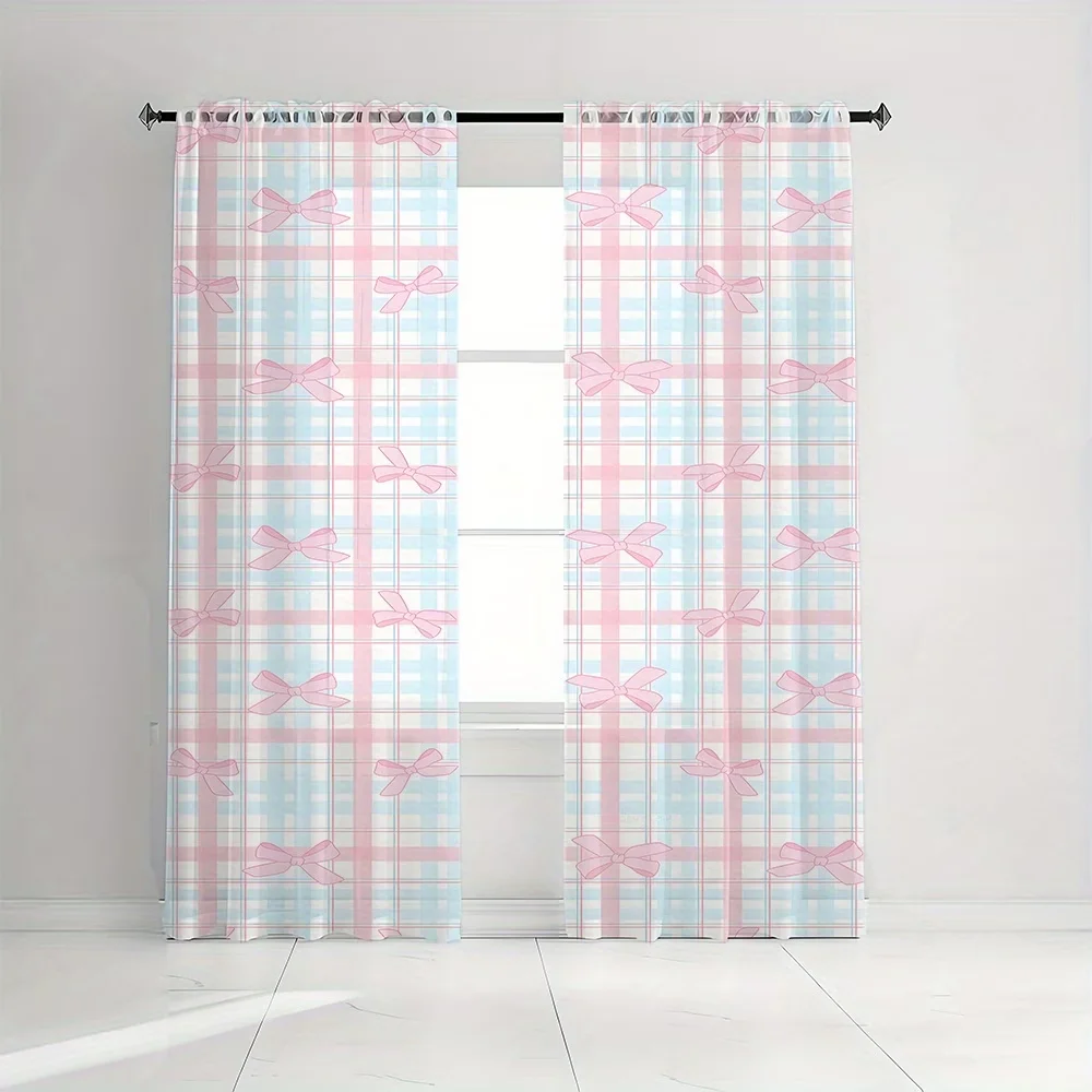 2PCS Digital Printing Sheer Curtain, Ikat Tribal Boho Colorful Pattern, Ethnic Global Textile Inspired Living Room Decor - view 2