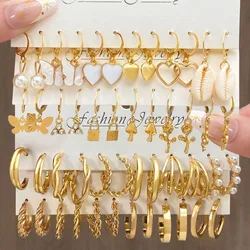 Fashion Metal Earring Set, Alloy Heart Pearl Snake Butterfly Mushroom Lock Ear Buckle, Creative and Personalized Earrings