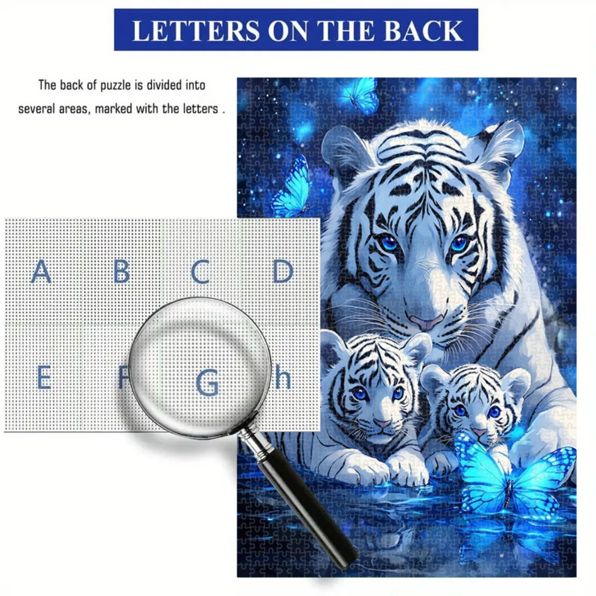 A 1, 000pcs of Puzzleshalloween Decorative Puzzle for Living Room White Tiger Family Design Blue Glow Effect 1000pcs Jigsaw Pu view 6