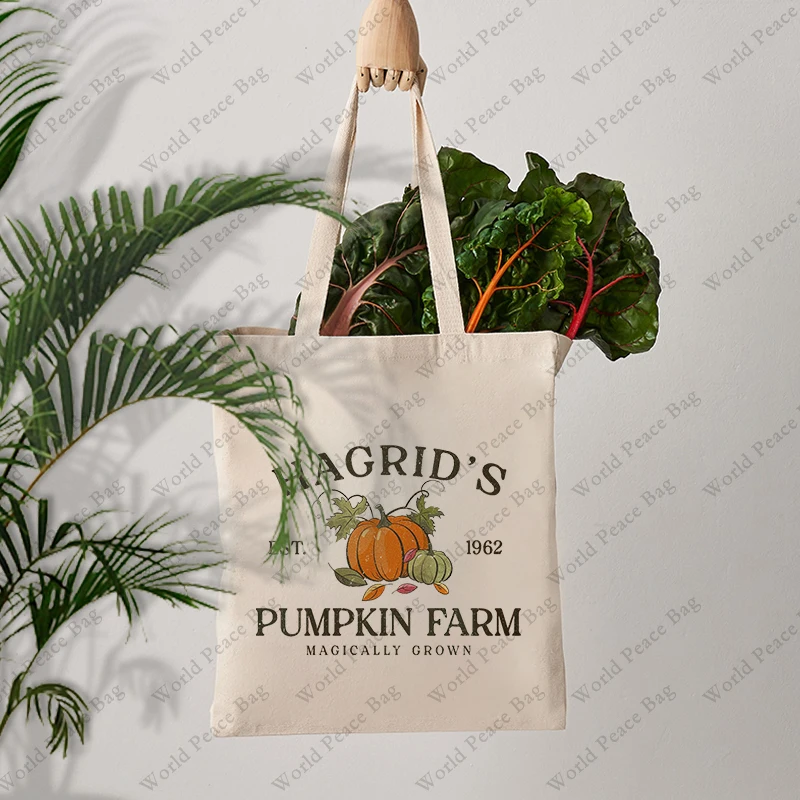 1 pc Pumpkin Farm patternTote Bag Canvas Shoulder Bag For Travel Daily Commute Women\'s Reusable Shopping Bag,