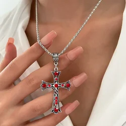 Vintage Baroque Christian Cross Necklace for Women Man Silver Color with Crystals Gothic Crucifix Symbol Easter Unisex Jewelry