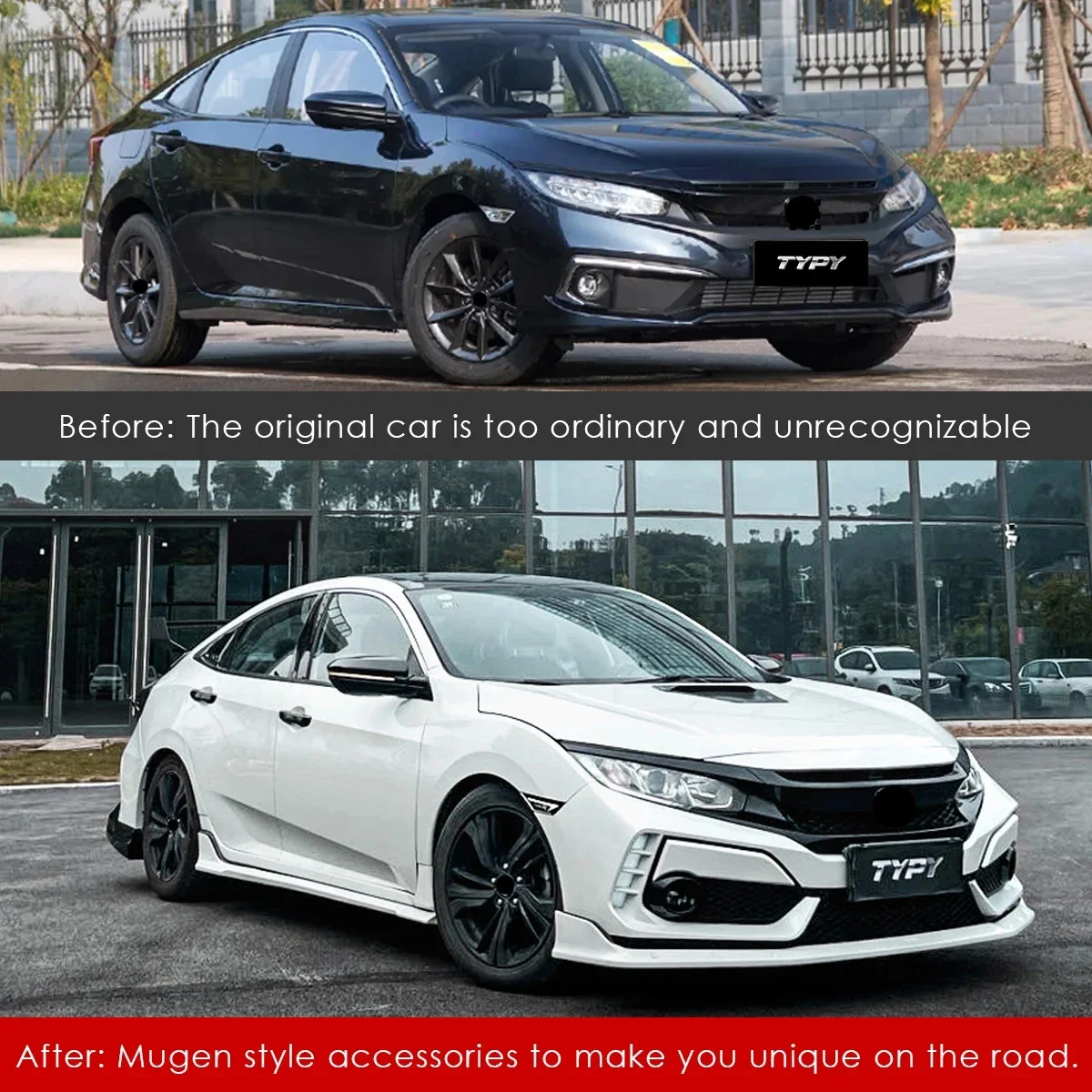 Car Accessories Front Bumper Lip Spoiler Side Splitter For Honda Civic 10th Gen Modifications Body Kit Mugen Style