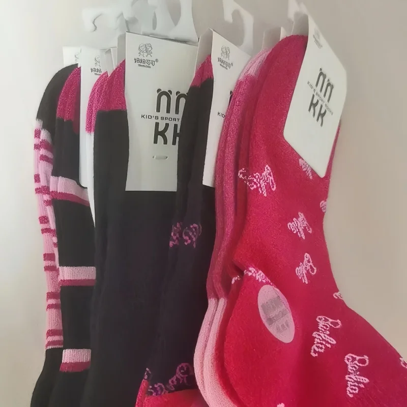 10 Pairs Of Barbie Y2k  Socks For Girls Kawaii Dopamine Autumn And Winter Series Pink Love Letters Striped High-Value Socks