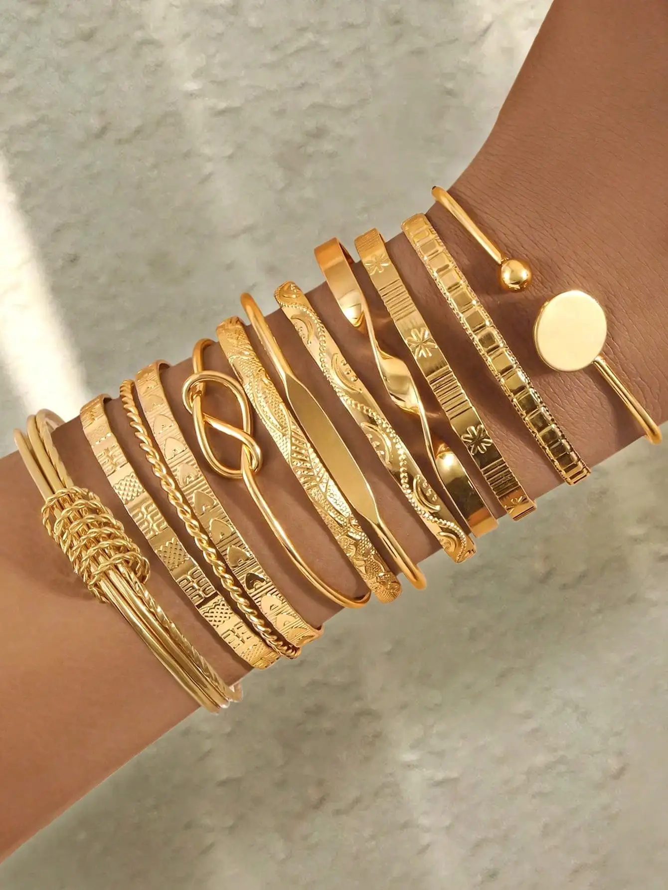 12/7 Pieces of Fashionable and Elegant Golden-Yellow Bracelet Set with Diamond Pattern Design and Opening Design Suitable for Daily Party Vacation Wear for Ladies, Christmas and Halloween Gifts
