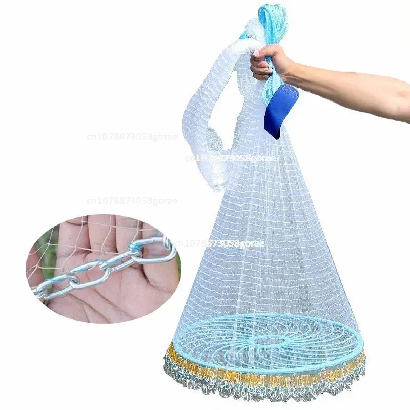 

4.2M-7.2M Steel Chain Hand Throwing Net New Upgraded Strength PE Line Korean Small Mesh Hand Cast Net Fishing Supplies Fish Gear