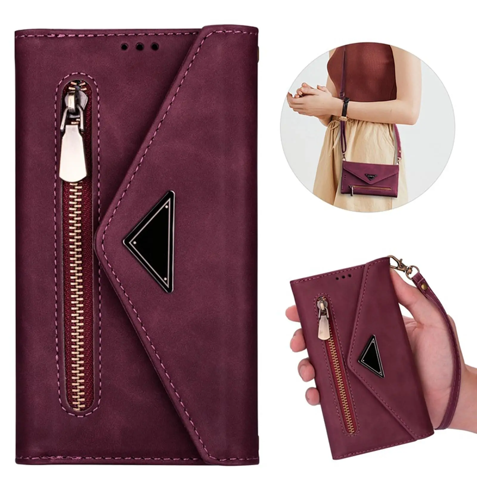 

Wallet Case for iPhone 16 Pro Max/16 Pro/16 Plus/16, Crossbody Strap Wristrap Zipper Leather Phone Case with Card Holder Stand