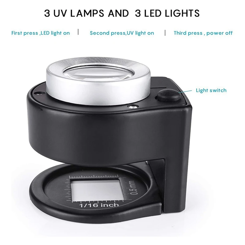 MALL 30X ルーペ拡大鏡と 60X ミニ顕微鏡、デスクトップポータブル金属拡大鏡折りたたみスケール縫製拡大鏡