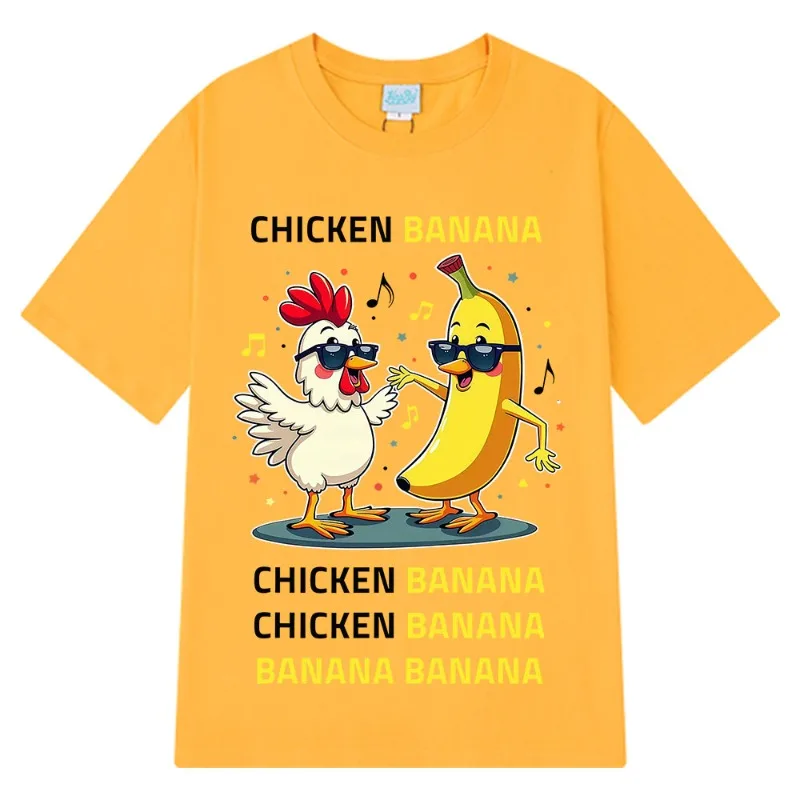 Funny Meme T-shirt with Chicken and Banana Print for Men and Women 2026 Fashionable Casual Loose Cotton Hip-hop Style T-shirt