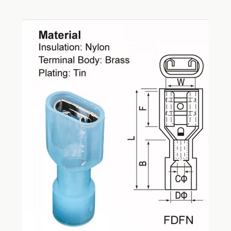 50PCS FDFN1.25-187 FDFN1.25-250  FDFN1.25-110  FDFN  Female Full Insulated Terminal Nylon  Spade Connector 6.3 4.8 2.8 Terminals