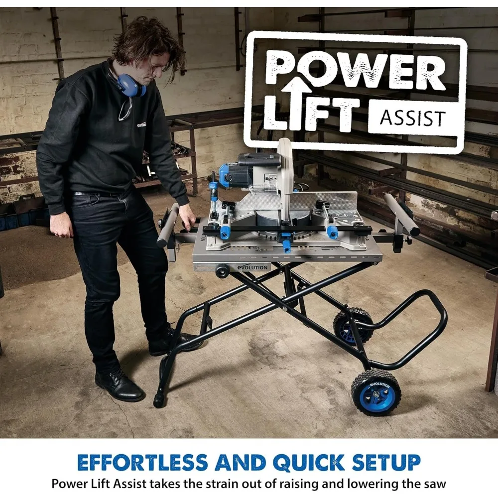 Mitering Chop Saw Stand with Powerlift Assist | Heavy-Duty Steel Frame | All-Terrain Wheels Gas-Strut Lift