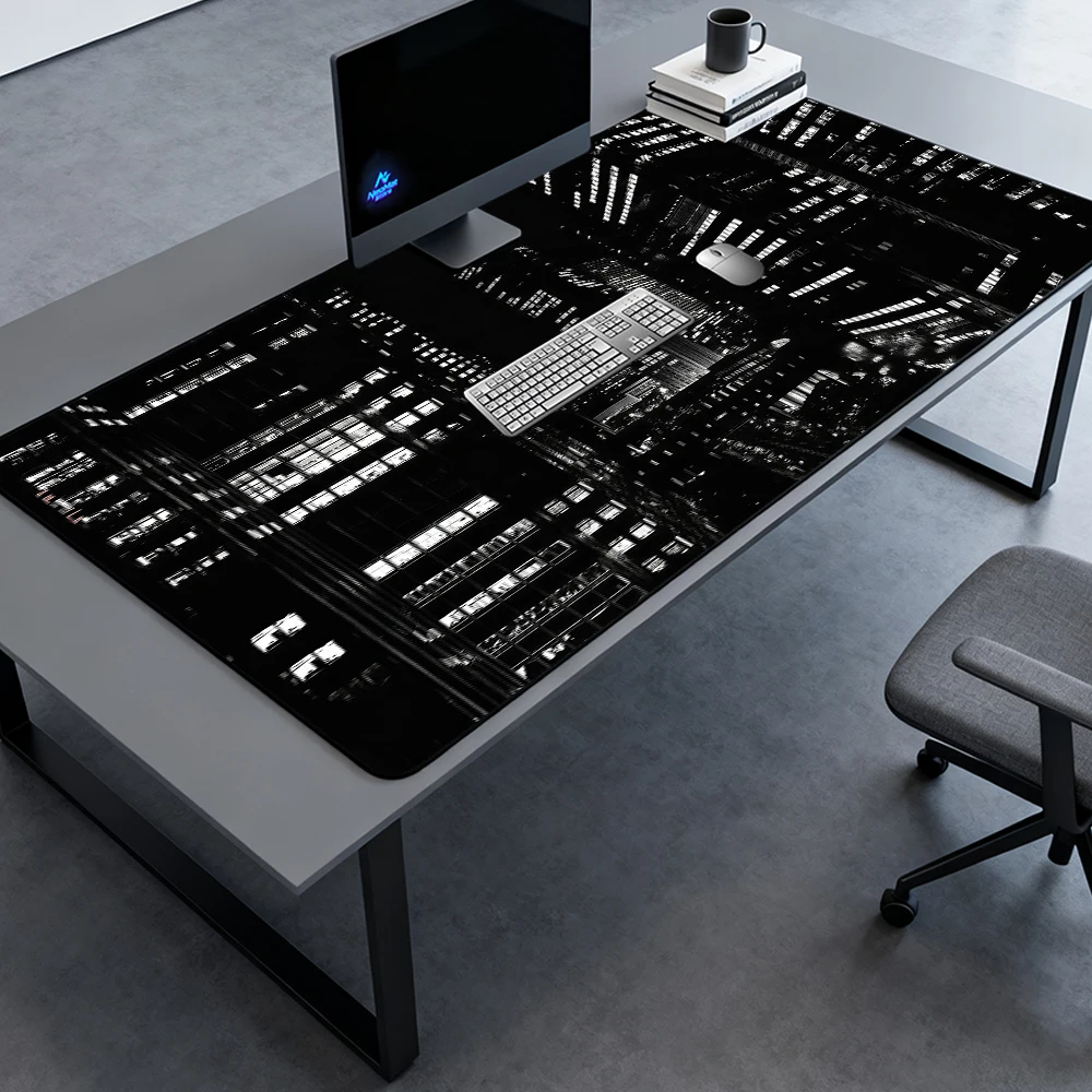 Monochrome Desk Mat Large White 1600x600 Cityscape Gaming 1400x600 Mousepad Nonslip Giant 5mm Black Playmat Mouse Mat
