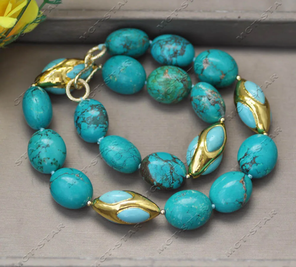 MTC·STAR Z13566 Natural 21'' 23mm Ellipsoid Egg Green Turquoise Necklace