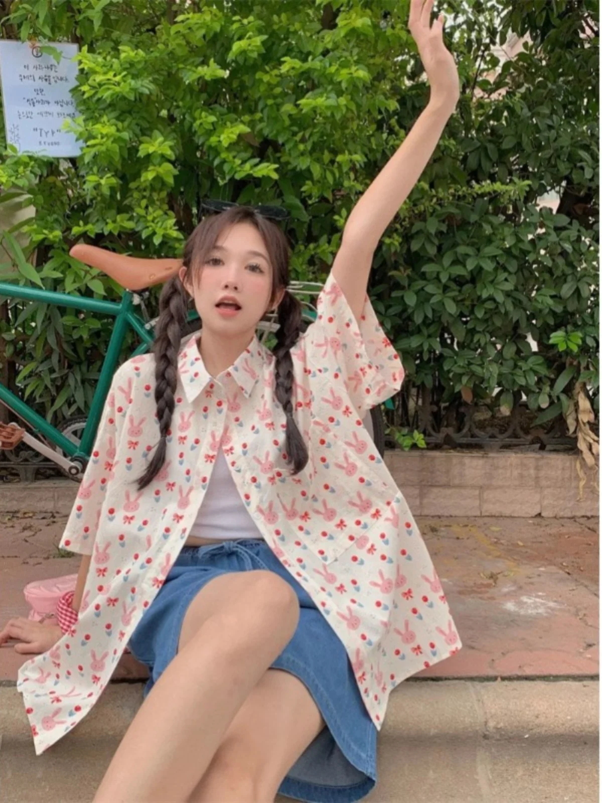 Dolce stampa ort Sve Donna irt Estate 2025 Allentato Dimagrante Adolescente Versatile Protezione solare Colletto superiore Bottoni