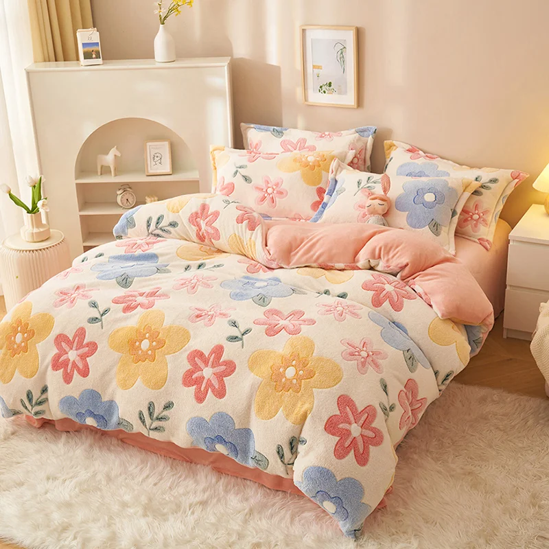 Milk Velvet Duvet Cover Autumn and Winter Milk Fleece Quilt Cover Add Fleece To Thicken for Warmth Soft Skin Friendly Bedding