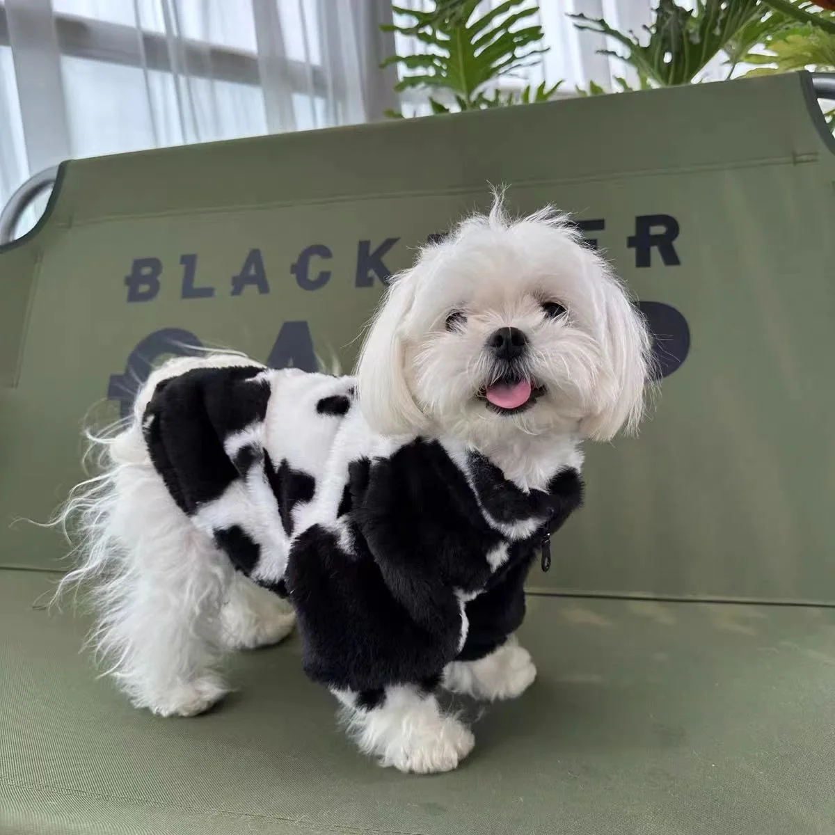 Fashion Dog Winter Clothes Warm Fleece Dog Coat Trendy Fur Dog Cat Coat Black White Boy Girl Yorkies Chihuahua Cats Costume