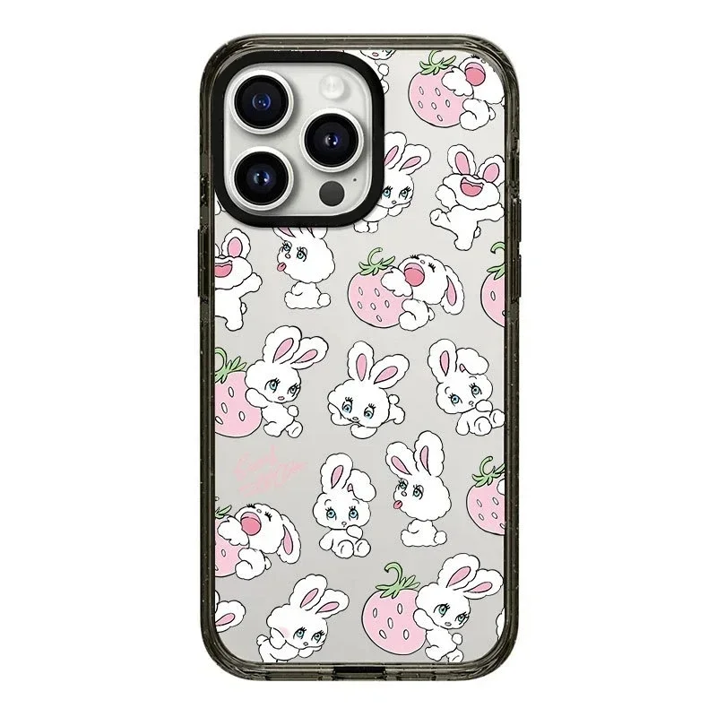 

2.0 Acrylic Upgrade Border Strawberry Rabbit Phone Case Cover for iPhone 11 12 13 14 15 16 Pro Max Case for iPhone 16 Pro