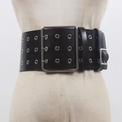 Women's Runway Fashion Genuine Leather Rivet Cummerbunds Female Dress Corsets Waistband Belts Decoration Wide Belt R1791