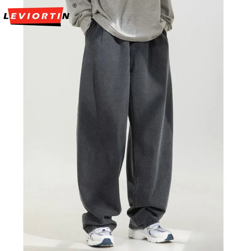 

Мужские весенне-осенние новые японские свободные брюки в стиле ретро, плиссированные базовые универсальные потертые и потертые прямые джинсы